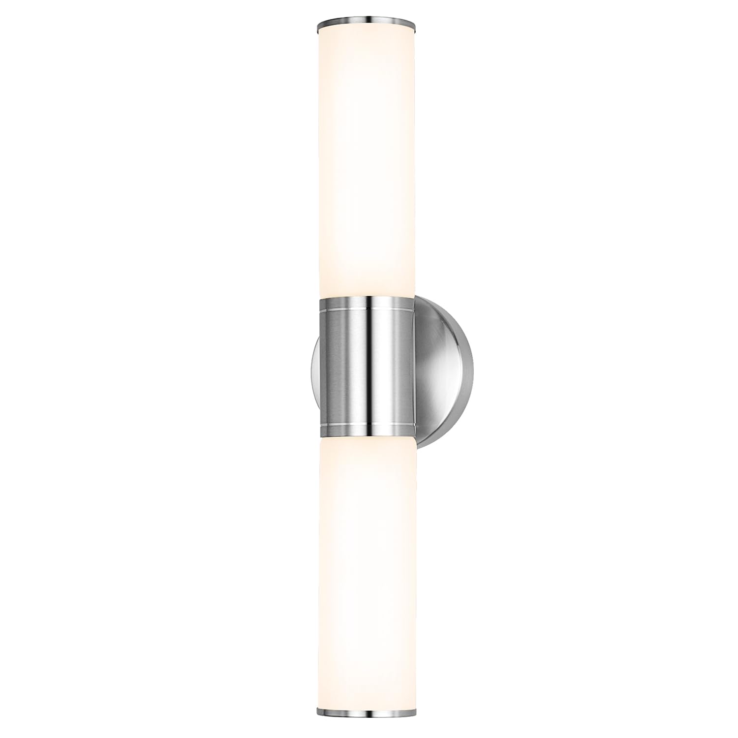 2-Light Bathroom Vanity Lighting Fixture, Brushed Nickel Wall Sconce with Opal White Glass, E26 Stocket Indoor Wall Lamp, Modern Mirror Light