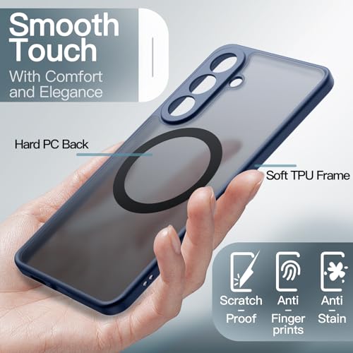 Image of JETech Magnetic Cover Case for Samsung Galaxy S26, Compatible with MagSafe, Camera Lens Full Protection, Translucent Matte Back Shockproof Phone Cover (Storm Blue)