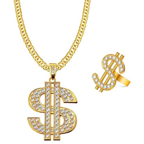 CATOR 2 pcs set Collar con signo de dólar, conjunto de anillos
