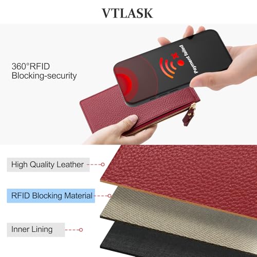 Image of Wallet for Women RFID Blocking Leather Wallet Large Size Bifold Multi Card Holder Wallet with 2 Zipper Pocket - Red