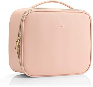 Vlando Large Makeup Cosmetic Bag Organiser PU Leather Make up Boxes Storage Case with Compartment,Professional Waterproof Make up Travel Box for Women,Girl Christmas New Year Gift (Blue)