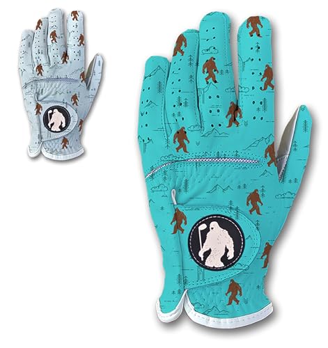 Bigfoot Yeti Sasquatch - Premium Cabretta Leather Men's Golf Glove Funny Golfer Gift Durable White Weather Grip Adult Left Right Hand Sizes S M Large XL XXL (Blue, X-Large, Worn on Your Left Hand)