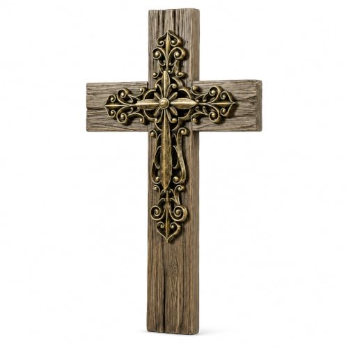 Comfy Hour 13 Inch Cross Wall Decor, Layered Wall Cross, Copper Tone