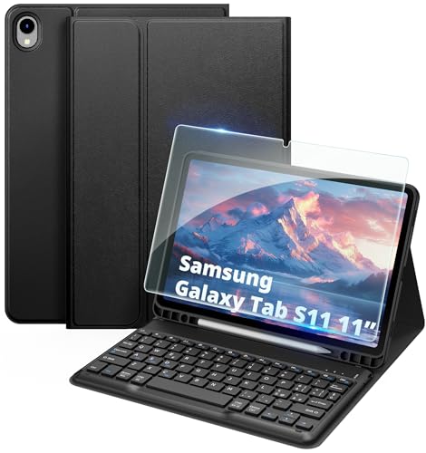 EasyAcc Tastatur Hülle Kompatibel mitSamsung Galaxy Tab S11 2025 SM-X730/X736B 11 Zoll mit Schutzfolie, [Italienische], Abnehmbar Tastatur Schutzhülle mit Pencil Halter, Schwarz
