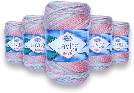 LaVita Yarn Batik Hand Knitting Yarn, 5-Pieces Pack, 100% Acrylic Yarn, 1 Ball 100 gr, 170 mt (DG12-Lotus)