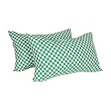 2 Pack Green Cotton Queen Pillow Cases, Super Soft Checkered Bed Pillow Pillowcases with Envelope Cl