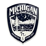 Metal Sign - Michigan Shield Great Lakes Unsalted & Shark Free 12" X 10" Made from recycled aluminum in USA Embossed And Screenprinted