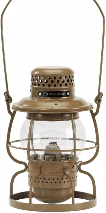 Vintage Windproof Kerosene Railroad Lantern, Steel and Heat-Resistant Glass Construction, Multiple Colors Available (Tan)