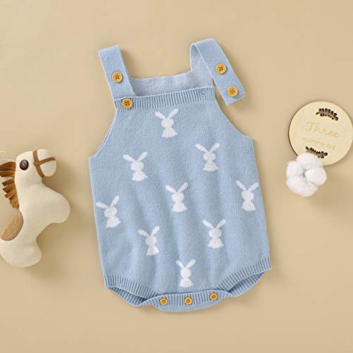 Baby Girl Boy Easter Bunny Romper Sleeveless Knitted Bodysuit Jumpsuit My 1St Easter Outfit Cute Clothes (Rabbit Onesie- Blue, 0-6 Months) #TOP1