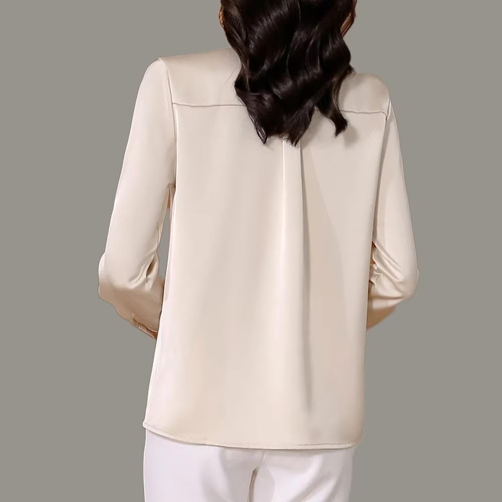 Women's Blouse Office Lady Solid Top Vintage Long Sleeve Satin Shirt
