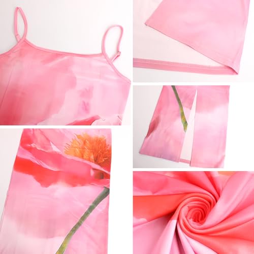 Image of Womens Summer Casual Floral Dresses Spaghetti Strap Bodycon Maxi Beach Dress Elegant Evening Party Long Dresses
