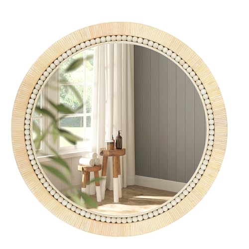 ULIKE Round Rattan Mirror 30 Inch Wall Decor