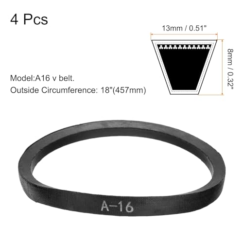 Image of uxcell 4pcs A16 or 4L180 Classic Wrapped Rubber V-Belt, 16 inch(407mm) Inside Circumference, A Profile V Belt