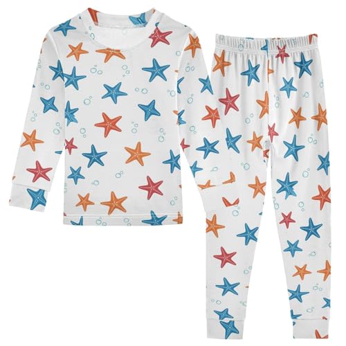 Pajama Sets Long Sleeve Starfish Pattern with Bubbles Soft Comfy Sleepwear 2 Piece PJS 3-8T