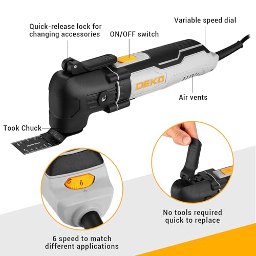Oscillating Tool 2.5 Amp, 22000RPM, 3° Oscillating Multitool Kit with 22-Piece Accessories, 6-Speed Control, Quick-Lock Blade Change, ideal for Cutting,Sanding,Scraping&Grinding by DEKOPRO - Image 5