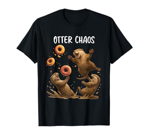 Funny Bagel Fighting Sea Otters Animal Lovers Otter Chaos T-Shirt