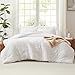 CozyLux Oversized King Comforter Set White Seersucker 7 Pieces 120x98 Bed in a Bag Comforter Set with Sheets, Luxury Soft Bedding Sets with Down Alternative Comforter, Sheets, Pillowcases & Shams