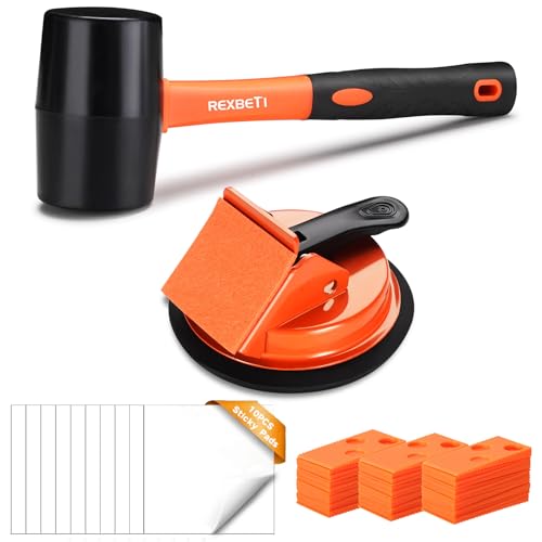 REXBETI Floor Gap Fixer Tool Kit, Plank Gap Repair Kit, Suction Cup Laminate Flooring Tool, 45° Widened Striking Surface, 10pcs Sticky Pads, Reinforced Double-Faced Mallet, 40 Spacers