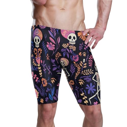 Sugar Skull Skeleton Gothic Flowers Men's Swimsuit Swim Jammers L B0400643