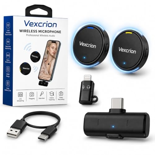 Image of Wireless Lavalier Microphone for iPhone & iPad, Plug & Play Dual Lapel Mic with Noise Reduction, 2.4GHz Wireless Transmission, Real-Time Monitoring, Mini Clip-On Mic for Vlogging, Podcast,