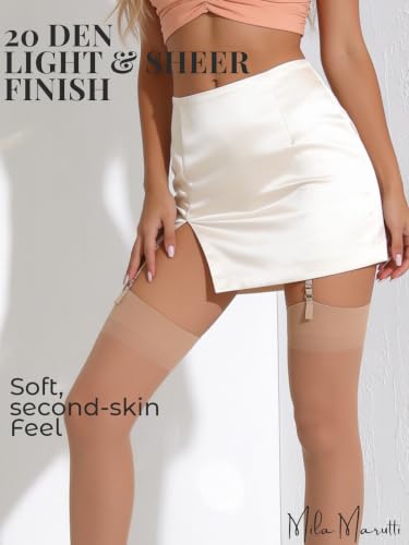 Image of Mila Marutti Sheer Thigh High Stockings for Garter Belts | 20 Denier Lingerie Stockings | Garter Set Nylons Multiple Colors