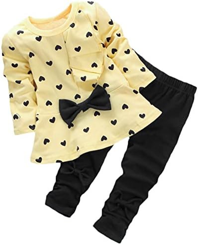 Asherangel Baby Girl Cute 2pcs Set Children Clothes Suit Top and Pants Yellow Age(4T)