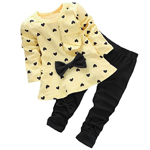 Asherangel Baby Girl Cute 2Pcs Set Children Clothes Suit Top And Pants Yellow Age(4T) #TOP1