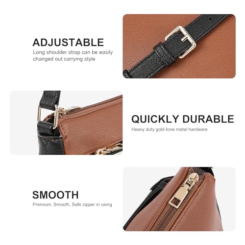 Telena Crossbody Bags for Women, Leather Cross body Purse With Adjustable Strap (Beige With Black & Brown, Regular) — view 6