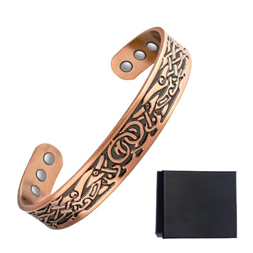 Braccialetto magnetico in rame per drago, 99,9% rame, con 6 potenti magneti regolabili, con confezione regalo