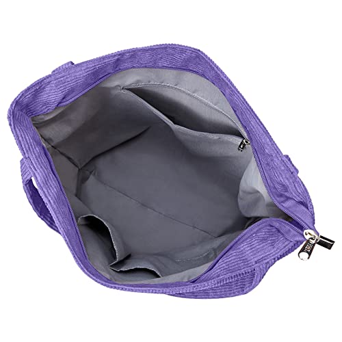 Image of KALIDI Women Corduroy Tote Bag Zipper Casual Tote's Handbag Big Capacity Shoulder Bag with Pockets