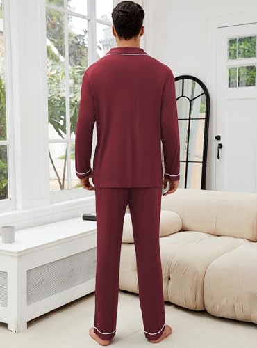 Image of Veseacky Men's Button Down Pajama Set Short Sleeve Shorts Modal Soft Sleepwear Loungewear Pjs with Pockets S-XXL