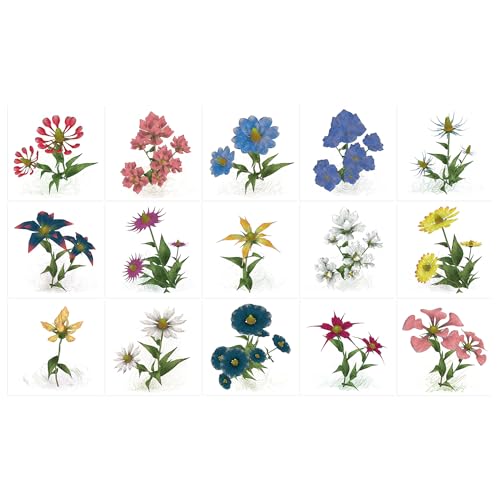 Ulticool Adesivi impermeabili per piastrelle - Fiori selvatici - 15 x 15 cm - 15 pezzi di piastrelle autoadesive per parete bagno - parete cucina - piastrelle adesive