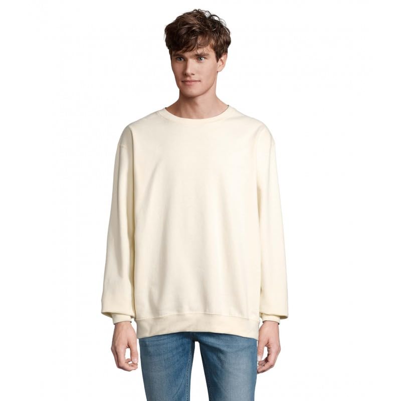 Sweat-shirt coton col rond XL jaune pull unisexe confortable et chaud