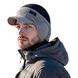 Men's Winter Knitted Earflap Hat, Winter Beanie with Brim and Ear Flaps, Outdoor Warm Fleece Lined Hat Stocking Caps Black