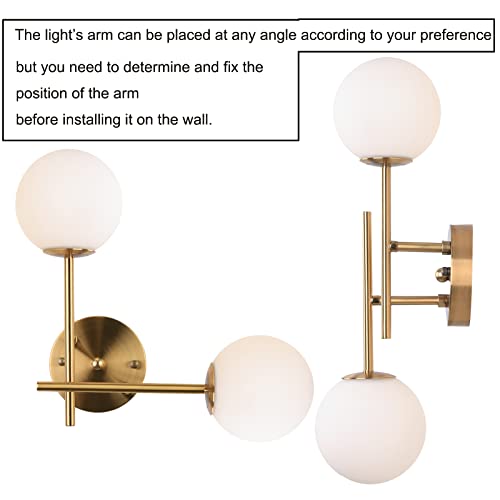 Byoliima Globe Wall Sconces 2-Lights Gold Vanity Lights For Bathroom Modern Wall Light Fixtures With White Globe Glass Shade Industrial Farmhouse Wall Lamp For Bedroom Mirror Living Room (Gold Color) #TOP3