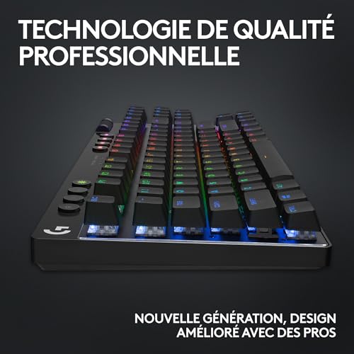 Logitech G PRO X TKL LIGHTSPEED clavier de jeu sans fil, ultra-portable, sans pavé numérique, LIGHTSYNC RVB, touches en PBT, switchs Tactile (GX Brown), AZERTY Français, PC - Noir