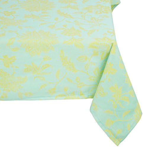Mahogany T418T9 Rectangle Gardenia Jacquard Tablecloth, 60 by 90-Inch, Light Blue/Yellow
