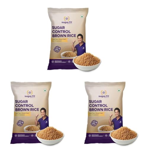 Image of Sugar.fit Sugar Control Low GI Brown Rice, High Fiber & Gluten-Free, 100% Organic and Natural, Lab-Tested, Diabetes-Friendly Rice for Weight Management and Balanced Blood Sugar - 1 Kg (Pack of 3)