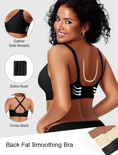 Womens Deep V Wireless Bras Comfortable No Underwire Supportive Push Up Seamless Plunge Bralette Tshirt Bra4