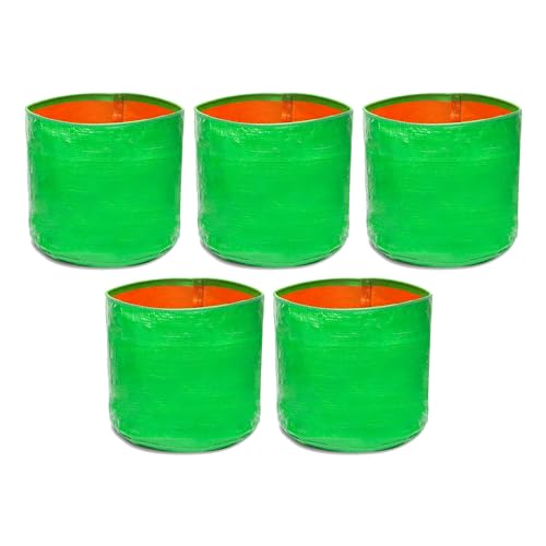 Image of Plant Grow Bags 12x12 Inches - (Pack of 5), Durable Bags, for Indoor, Outdoor and Terrace Gardening, Leafy Vegetable Green Grow Bag (Green, Orange)