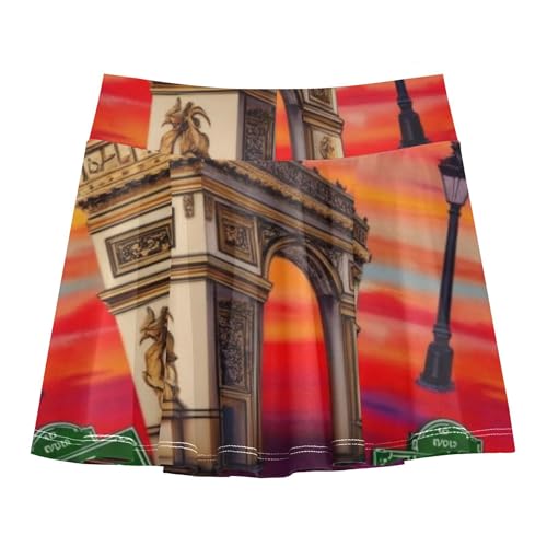 Arc De Triomphe Vibrant Red Tennis Skirts for Kids Casual Girls' Shorts Athletic Skorts Cheer Skirt 4t2