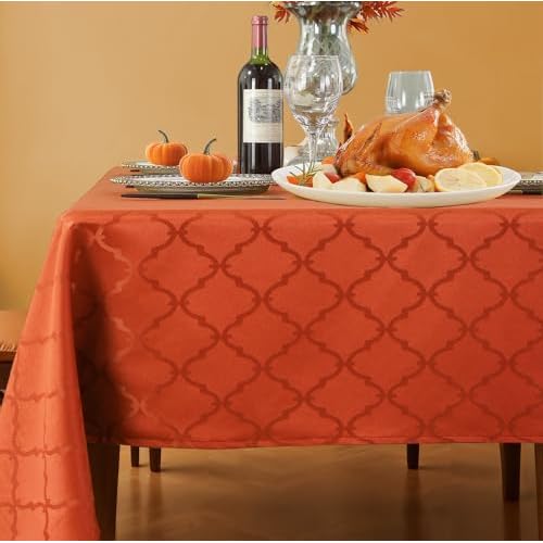SASTYBALE Thanksgiving Tablecloth Rectangle, Fall Floral Table Cloth Spill Proof Wrinkle Resistant Table Cover for Autumn Harvest, Dining(52"x70",4-6 Seats,Rust/Orange)