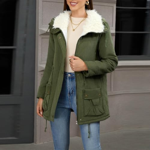 Womens Parka Witner Coats Trendy Winter Warm Fleece Lined Lapel Jackets - image 6