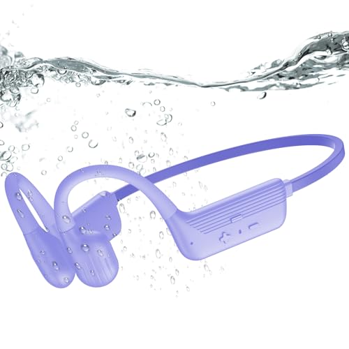 Image of Swimming Headphones Underwater, IP68 Waterproof Bone Conduction Headphones, Bluetooth 6.0 Open Ear Swim Earbuds with 32GB Built-in MP3,Adjustable Headband for Swim Cap /Hat,Dual Device Pairing (Purple