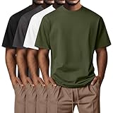 Neer Pack de 4 T-Shirts Homme Grandes Tailles Coton d'Été, Manches Courtes, Col Rond, Haut Décontracté Oversize Basic(Noir, Blanc, Vert armée, Gris foncé,XL)