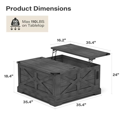 image for LAUSAINT HOME Farmhouse Lift Top Coffee Table with Large Hidden Storag