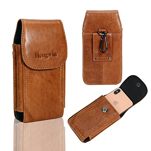 Hengwin Cell Phone Holster Designed For Iphone Se / 8 / 7 / 6S / 6 Magnetic Case With Belt Clip / Loop Belt Holder Leather Carrying Pouch Compatible With Iphone Se/8/7/6S With Thick Case On (Brown) #TOP23