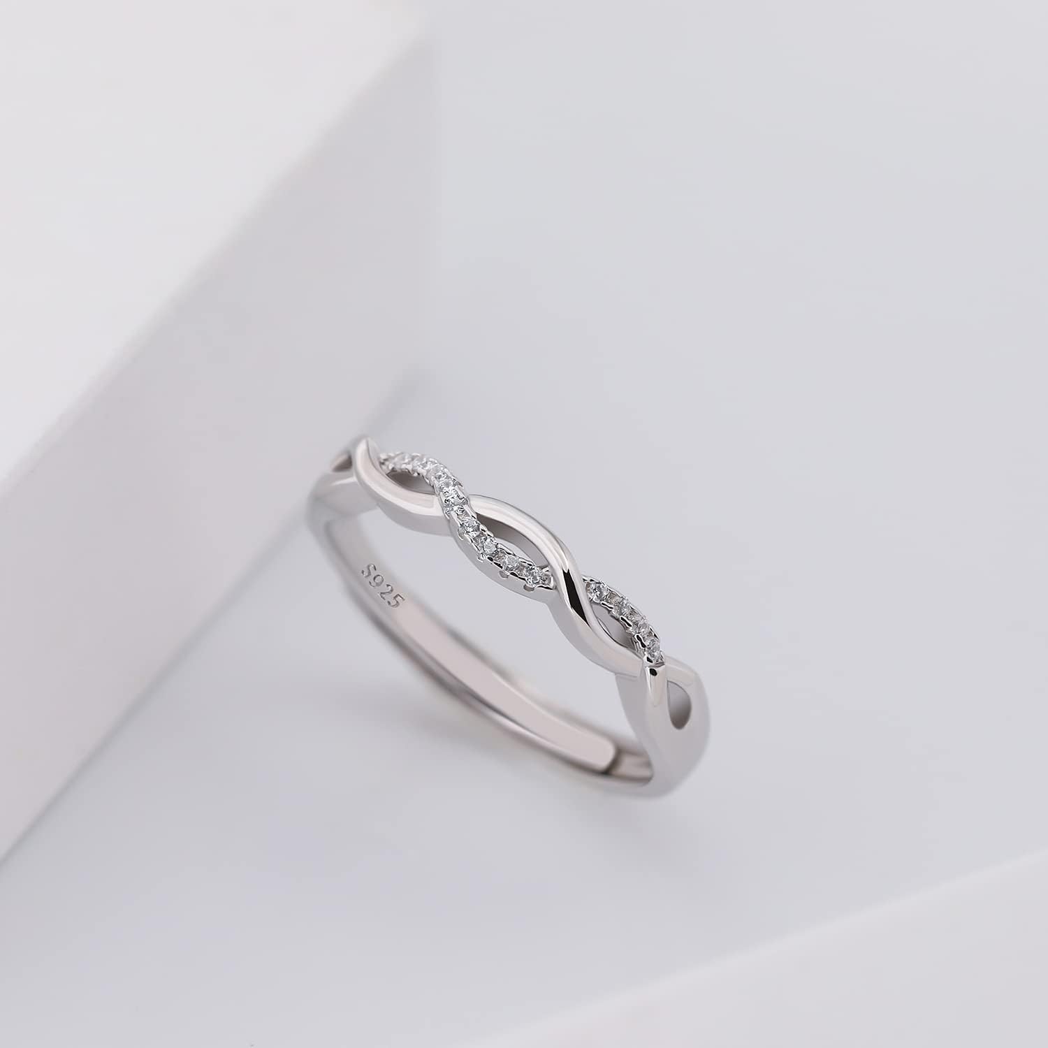 Meissa 925 Sterling Silver Ring for Women Cubic Zirconia Promise Wedding Bands Handmade Thumb Finger Ring Dainty Pinky Ring Size Adjustable