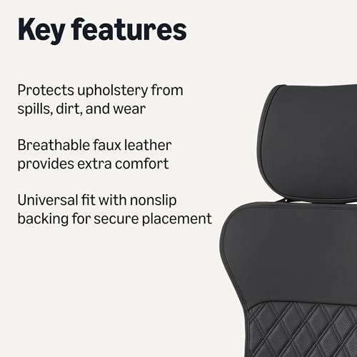 Image of Amazon Basics Front Car Seat Covers, Breathable Faux Leather, Universal Seat Protectors, 2-Pack