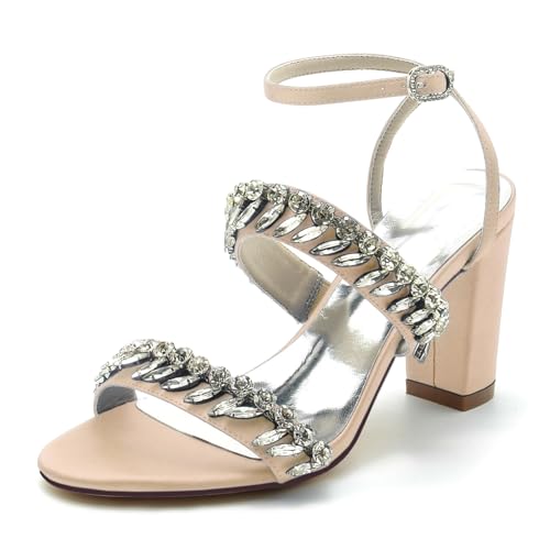 Sandales de mariée anti-douleur à talon bloc de 8.5 cm en satin